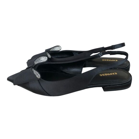 Express Women's Rhinestone Embellished Bow Pointed Toe Slip On Flats Black  Sz 8 - Picture 5 of 10